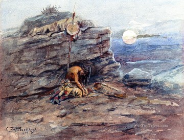 彼女の戦士を悼む 死んだインディアン西部アメリカ人 チャールズ・マリオン・ラッセル Oil Paintings